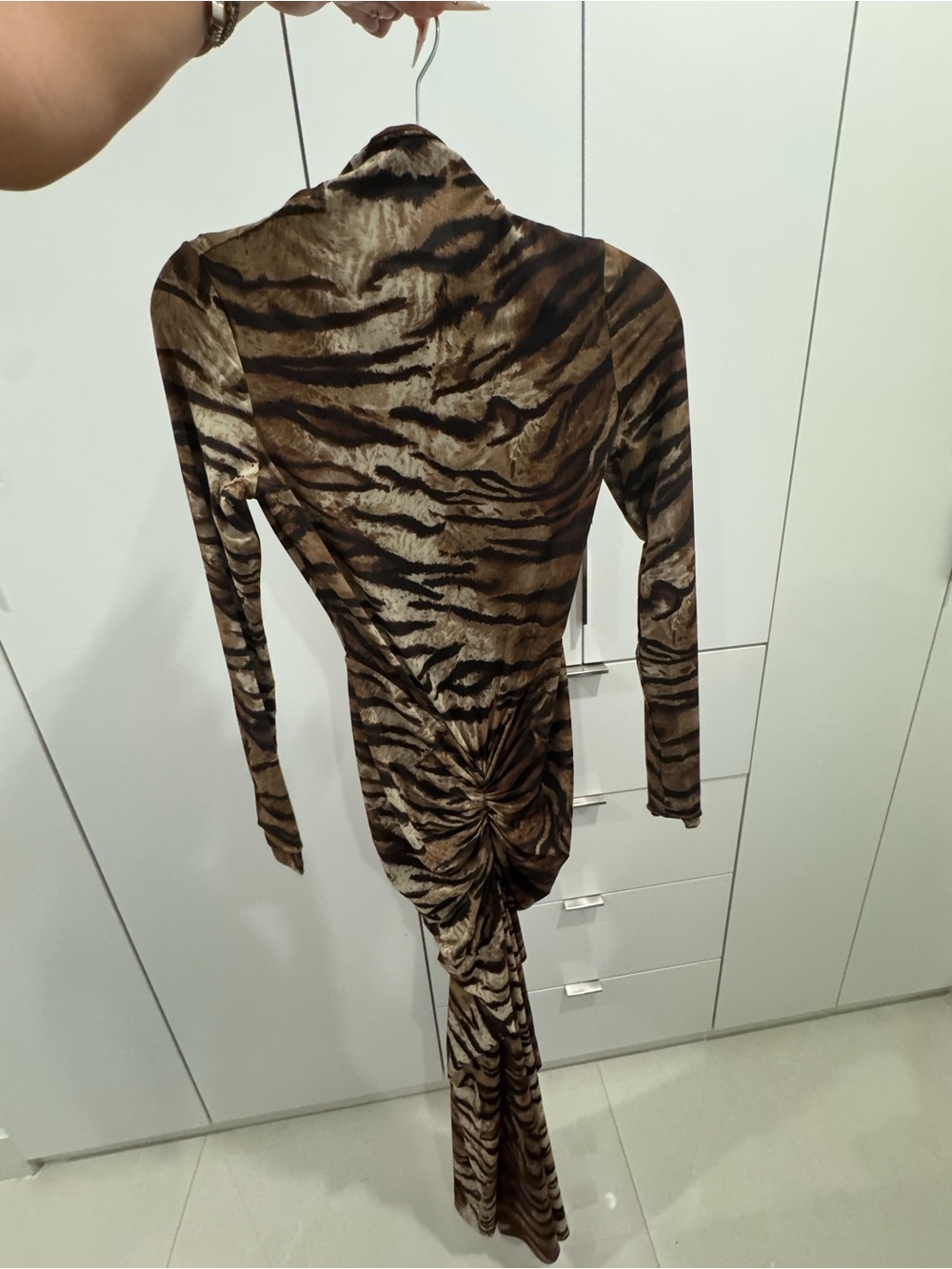 Animal Print Ruched Long-Sleeve dress